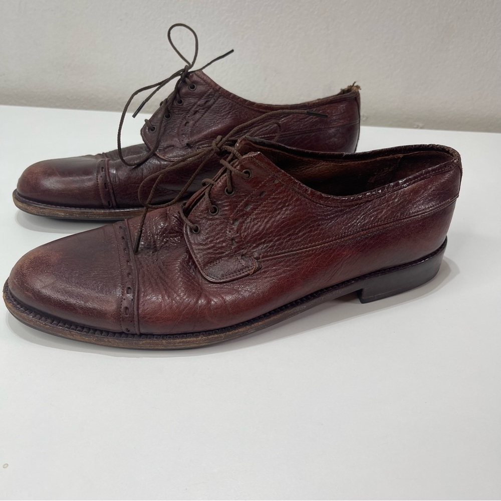 Vtg Stefano Dress Shoes Oxfords Leather Expressions Men 9  42 Cap Toe Lace Brown